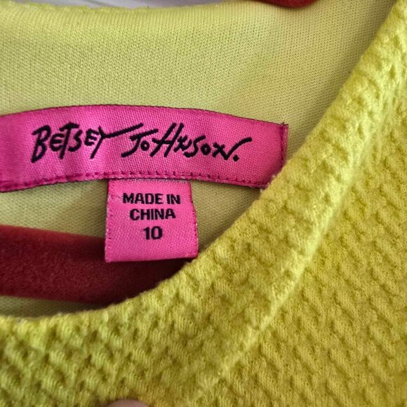 Betsey Johnson Dress - Yellow Textured Knit Stretch with Ruffle Hem - Picture 7 of 10